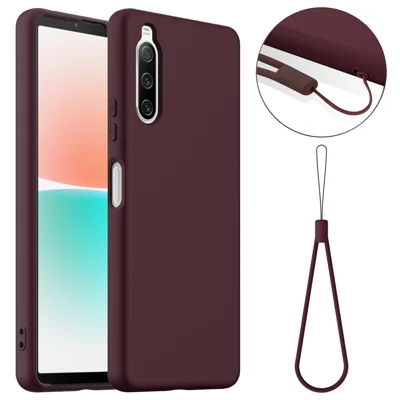 For Sony Xperia 10 IV 5G Magnetic Case Liquid Silicone Phone Cover with Lanyard - Wine Red