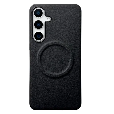 For Samsung Galaxy S25+ Magnetic Case PU + TPU Phone Back Cover - Black