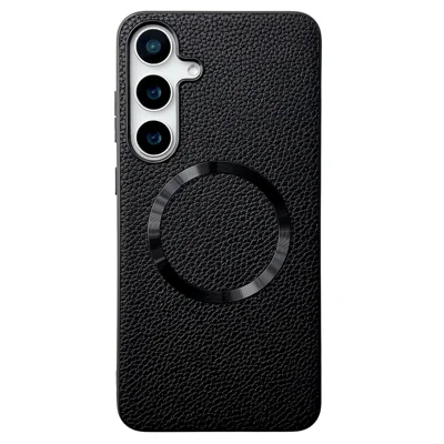 For Samsung Galaxy S24 FE Magnetic Case Litchi Texture PU Leather + TPU Phone Back Cover - Black