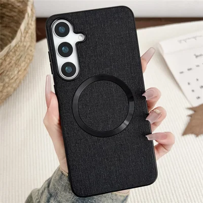 For Samsung Galaxy S24 FE Magnetic Case Drop-Proof TPU + Cloth Back Phone Cover - Black