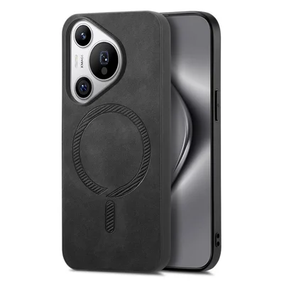 For Huawei Pura 70 Pro+ Leather Back Magnetic Case Skin-touch Phone Cover - Black