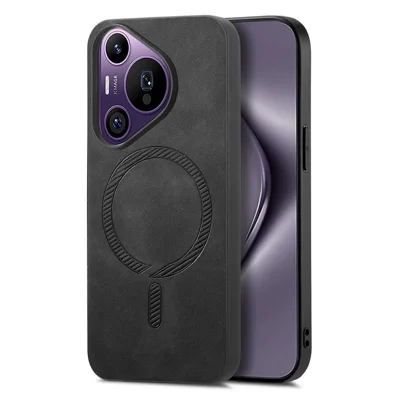 For Huawei Pura 70 Pro Leather Back Magnetic Case Skin-touch Phone Cover - Black