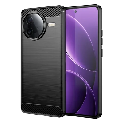 For Xiaomi Poco F7 Pro 5G / Redmi K80 5G Case Carbon Fiber Texture Brushed Phone Back Cover - Black