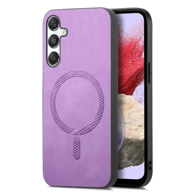 For Samsung Galaxy M34 5G Leather Back Magnetic Case Skin-touch Phone Cover - Purple