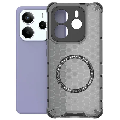 For Xiaomi Redmi Note 14 5G Magnetic Case Honeycomb Design TPU + PC Phone Cover - Grey