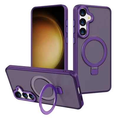 For Samsung Galaxy S24 FE Magnetic Case Anti-Drop TPU + PC Kickstand Phone Cover - Dark Purple
