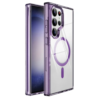 G Style For Samsung Galaxy S24 Ultra TPU + PC Phone Case Transparent Cover Magnetic Case - Transparent Purple