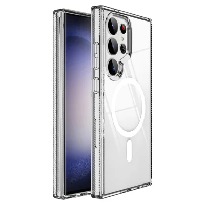 For Samsung Galaxy S23 Ultra Magnetic Case TPU + PC Clear Back Cover - Transparent