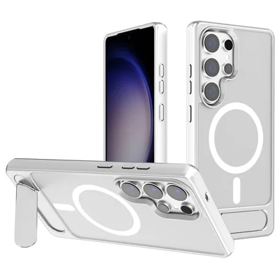 For Samsung Galaxy S24 Ultra Magnetic Case Kickstand TPU + PC Matte Phone Cover - Silver