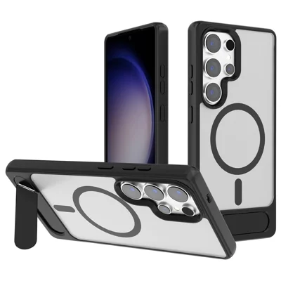 Voor Samsung Galaxy S23 Ultra hoesje compatibel met MagSafe staander TPU + PC matte telefoonhoes - Zwart