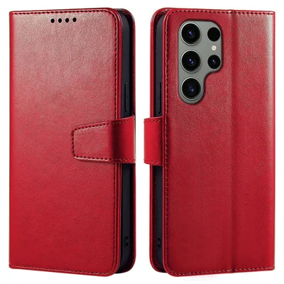 For Samsung Galaxy S25 Ultra Case Stand Card Holder Wallet Leather Phone Cover - Red