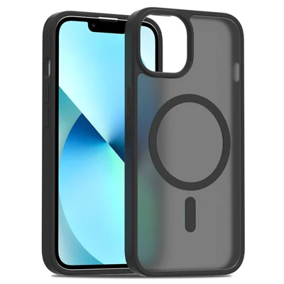 Voor iPhone 14 / 13 Hoesje Compatibel met MagSafe TPU-frame Acryl Achterkant Telefoonhoesje met Huidgevoel - Zwart