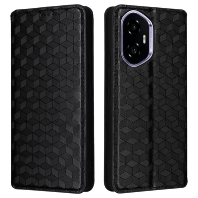 جراب Honor 300 بتصميم محفظة بطبعة معين من الجلد - أسود
