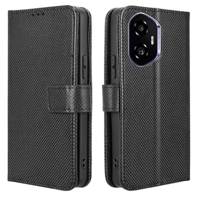 Til Honor 300 Task PU-læder Diamantstruktur Wallet Telefonbeskyttelse - Sort