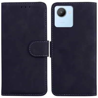 Mobile Phone Cover Shell for Realme C30 4G, Magnetic Shockproof Wallet PU Leather Stand Phone Flip Case - Black