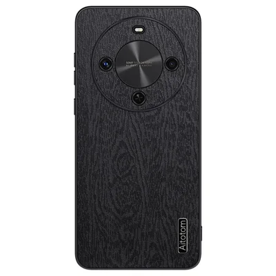 For Wiko Hi Enjoy 70 Plus 5G Case Wood Texture PU Leather Coated PC TPU Phone Cover - Black