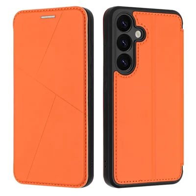 For Samsung Galaxy A55 5G Case Magnetic Closure Card Slot Leather Flip Phone Cover - Orange