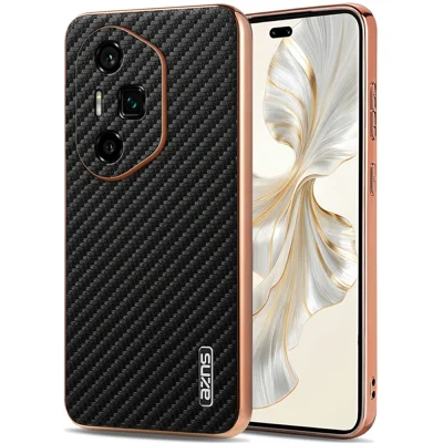 AZNS For Honor 300 Ultra Case Electroplating Carbon Fiber Texture PU + TPU Phone Cover - Black