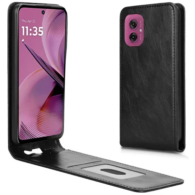 Motorola Moto G55 5G hoesje met kaartslot magnetisch verticaal klapleer telefoonhoes - Zwart