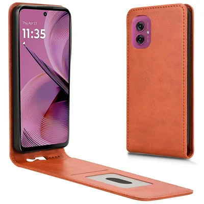 Voor Motorola Moto G55 5G hoesje met kaartsleuf magnetisch verticaal klapleer telefoonhoes - Oranje