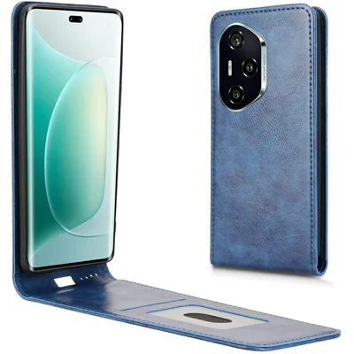 Fodral för Honor 300 Pro med kortficka, magnetiskt vertikalt vikbart läderfodral - mörkblått