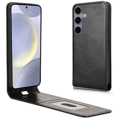 For Samsung Galaxy S24 FE Case with Card Slot Magnetic Vertical Flip Leather Phone Cover - Black