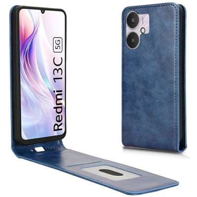 Leather Case For Xiaomi Redmi 13C 5G  /  4G  /  13R 5G  /  Poco C65 4G  /  Poco M6 5G Magnetic Vertical Flip Phone Cover with Card Slot - Dark Blue