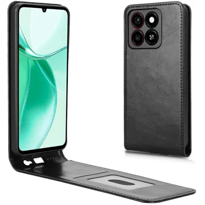 For ZTE Blade A55  /  A35 Case with Card Slot Magnetic Vertical Flip Leather Phone Cover - Black