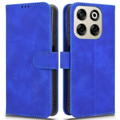 For ZTE Blade V70 Leather Case Skin Feel Anti Drop Wallet Flip Phone Cover - Blue