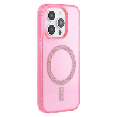 For iPhone 15 Pro Max Case Compatible with MagSafe 2.0mm PC + TPU Glitter Phone Cover - Pink