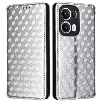 For Oppo Reno13 Pro 5G Wallet Case Rhombus Imprinted Leather Phone Cover - Silver