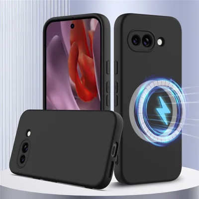 For Google Pixel 9a Magnetic Case Anti-Drop Liquid Silicone Phone Cover - Black
