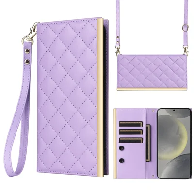 For Samsung Galaxy S25+ Case Suction Cup PU Leather Wallet Phone Cover with Straps - Purple