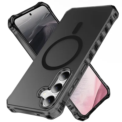 For Samsung Galaxy S25+ / S24+ Magnetic Case Small Wavy Edge PC + TPU Phone Cover - Black