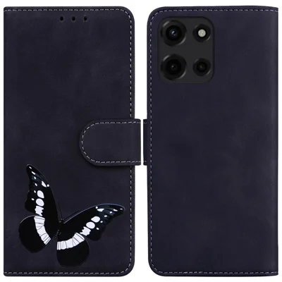For Motorola Moto G 5G (2025) Stand Case PU Leather Phone Cover Butterfly Printed - Black