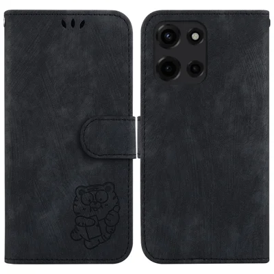 For Motorola Moto G Power (2025) Wallet Case Tiger Imprint Leather Shockproof Phone Cover - Black
