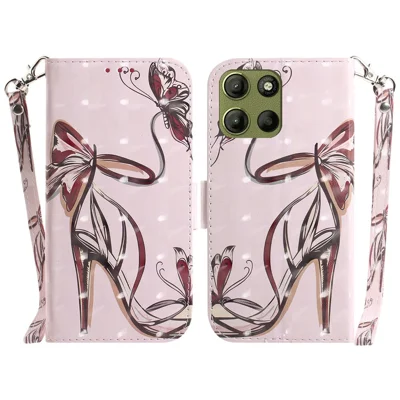 Voor Motorola Moto G15 4G hoesje met patroonprint Lederen portemonnee telefoonhoes - Vlinder Hoge Hakken