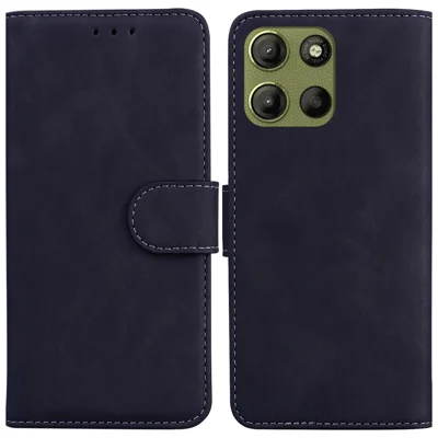 Voor Motorola Moto G15 4G hoesje Effen kleur lederen portemonnee telefoonhoes - Zwart