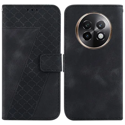 For Realme 13+ 5G Stand Case 7-Shaped Pattern Imprint Leather Phone Cover - Black