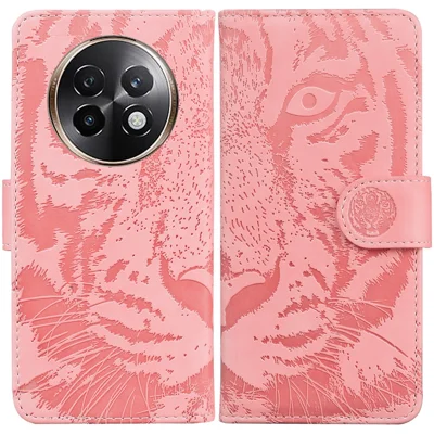 For Realme 13+ 5G / 13 Pro 5G (China) Case Tiger Imprint Leather Wallet Phone Cover - Pink