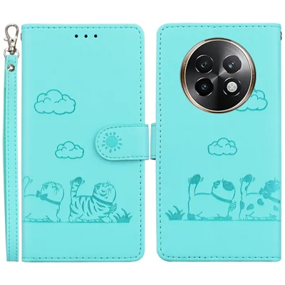 For Realme 13+ 5G / 13 Pro 5G (China) Case RFID Blocking Kitten Pattern TPU+PU Leather Phone Cover - Green