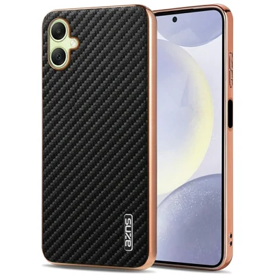 AZNS For Samsung Galaxy A06 4G Case Electroplating Carbon Fiber Texture PU + TPU Phone Cover - Black
