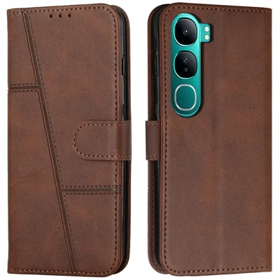 Phone Case for vivo Y300 5G / V40 Lite (Indonesia) 5G / V40 Lite (Indonesia) 4G / Y200 5G Flip Protective Leather Stand Cover - Brown