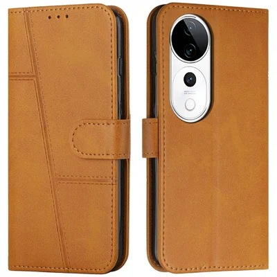 Leather Phone Case for vivo T3 Ultra 5G / V40 5G / V40 Pro 5G / S19 Pro 5G Stand Flip Protective Cover - Yellow