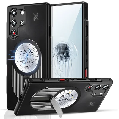 For ZTE nubia RedMagic 10 Pro 5G / 10 Pro+ 5G Case Kickstand Silicone + PC Phone Cover Graphene Heat Dissipation - Black