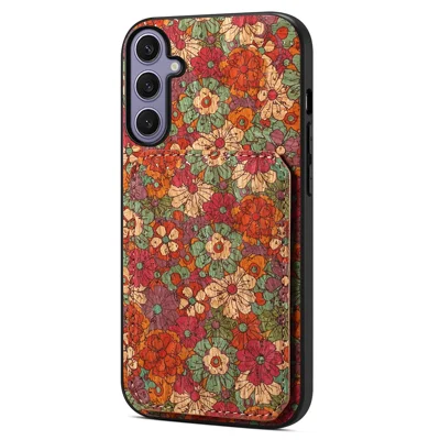 For Samsung Galaxy S25+ Case with Card Holder Kickstand Flowers Design Leather Phone Cover - Summer  /  Red