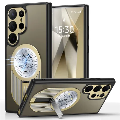 For Samsung Galaxy S25 Ultra Case Kickstand Silicone + PC Phone Cover Graphene Heat Dissipation - Gold