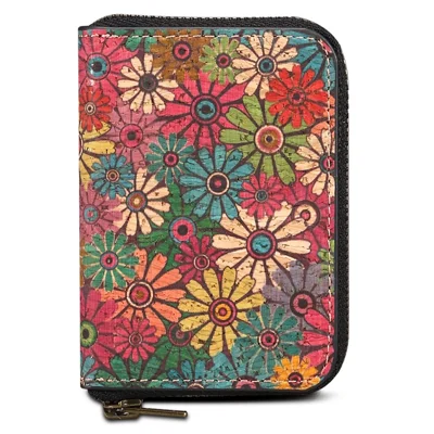 V16 Magnetic Card Holder Floral Pattern Zipper Wallet Kickstand Phone Sleeve - Green