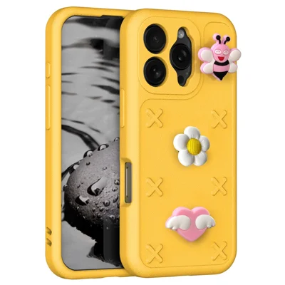 For iPhone 16 Pro Case Butterfly Floral Series 3D Pattern EVA Anti Drop Phone Cover - Yellow