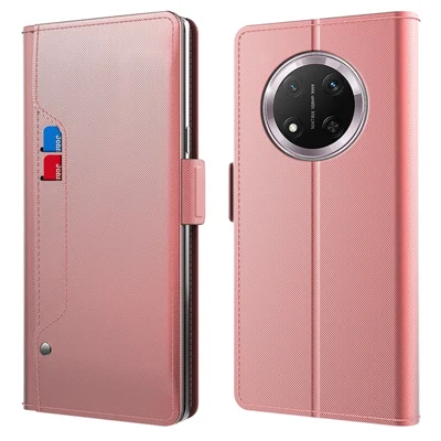 Phone Case For Honor Magic7 Lite 5G / X9c 5G / X60 Pro 5G Stand PU Leather Cover Card Holder Mirror - Rose Gold